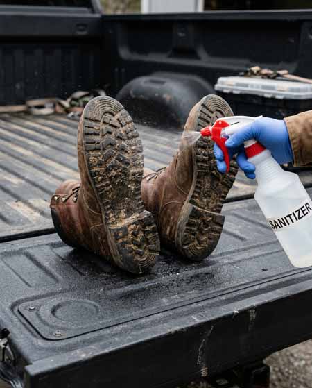boots being sanitized after poop cleanup
